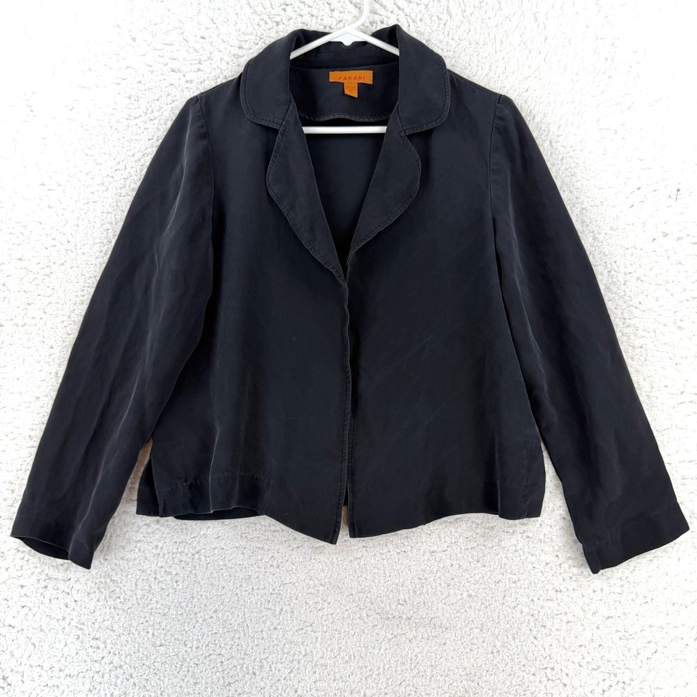 Harari Blazer Womens Medium Black 100% Silk Shawl Collar Lightweight Jacket